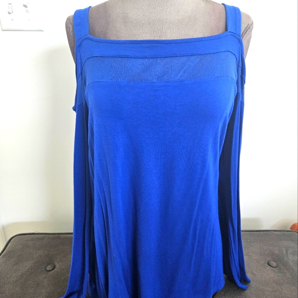 Open shoulder top with sheer panel above bust